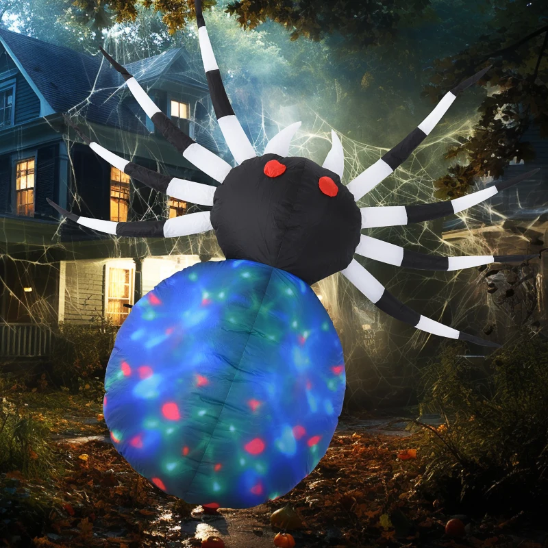 HOMCOM 5' Long Halloween Inflatables Outdoor Decorations Multicolor Red-Eyed Spider, Blow Up LED Yard Decor for Garden, Lawn, Party, Holiday, Waterproof