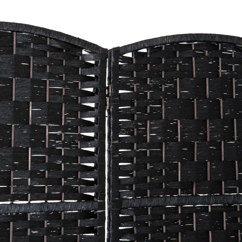 HOMCOM Room Divider 4 Panel, 6FT Tall Folding Privacy Screen, Freestanding Hand-Woven Partition for Room Separation with 360° Hinges, Paper Rope Diamond Weave, Black