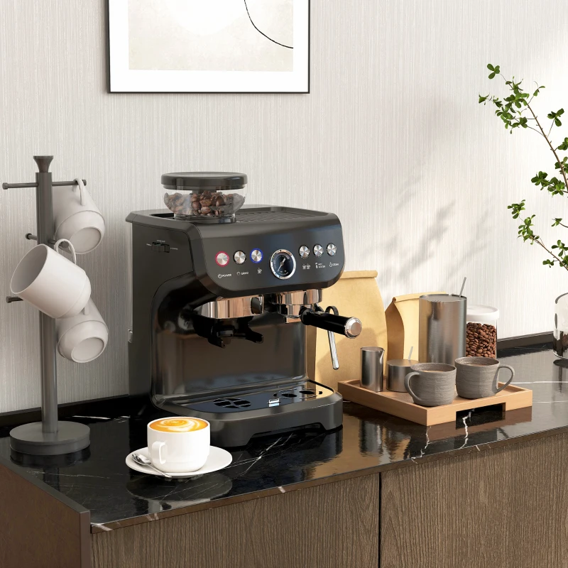 HOMCOM Espresso Machine, 15 Bar Barista Coffee Maker with Milk Frother, Fast Heating, Grinder for Espresso, Latte, Cappuccino