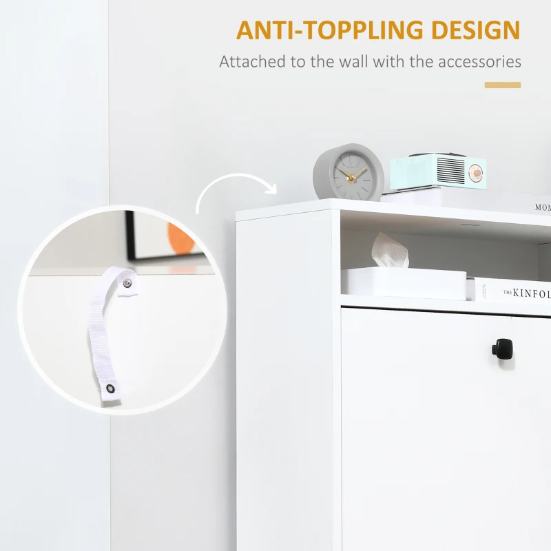 HOMCOM Slim Shoe Storage, Trendy Shoe Rack with 3 Large Fold-Out Drawers & a Spacious Top Surface, White