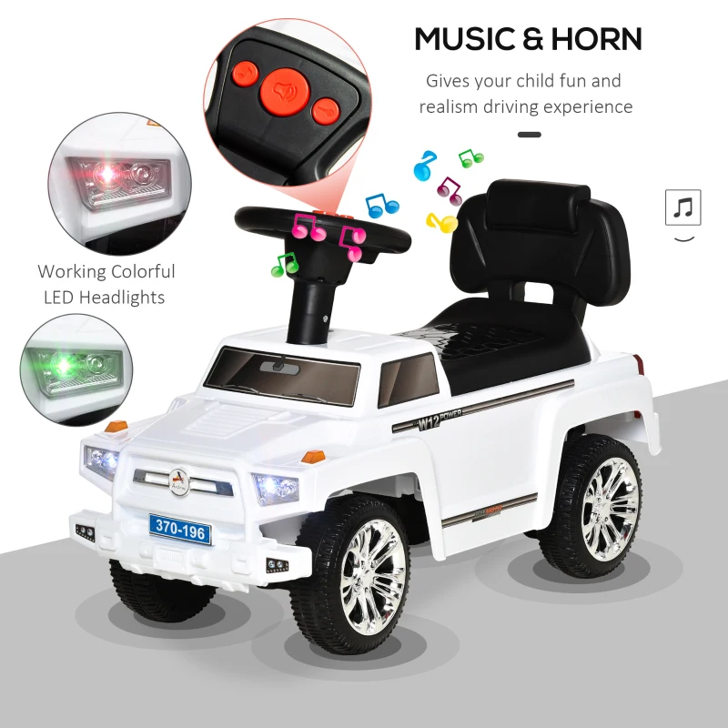 Aosom Kids Ride on Push Car, SUV Style Sliding Walking Car for Toddle with Horn, Music, Working Lights, White