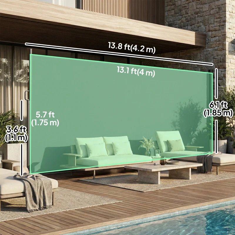 Outsunny Retractable Side Awning, 165" x 73" Outdoor Privacy Screen, Water-Resistant, UV 50+, Light Grey