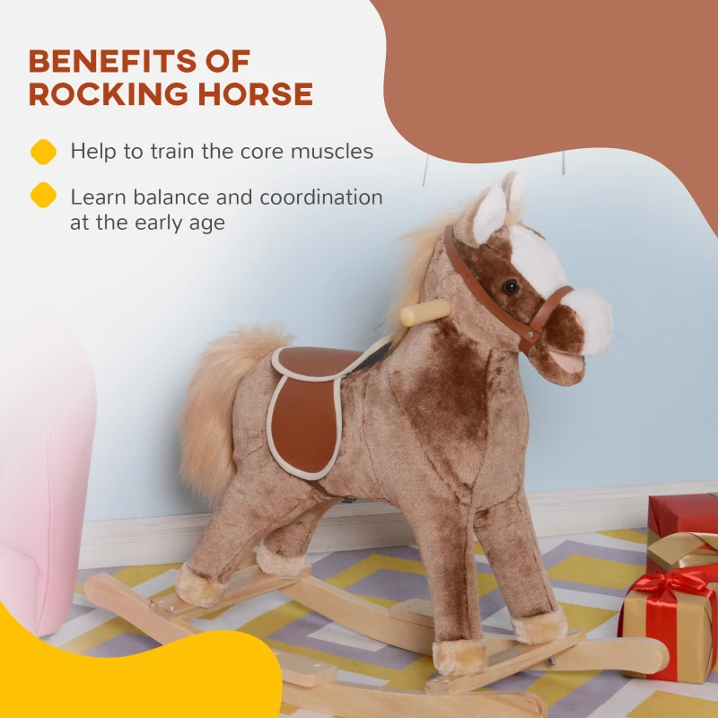 Qaba Kids Rocking Horse Plush Toddler Rocker Wooden Base Ride On Toy