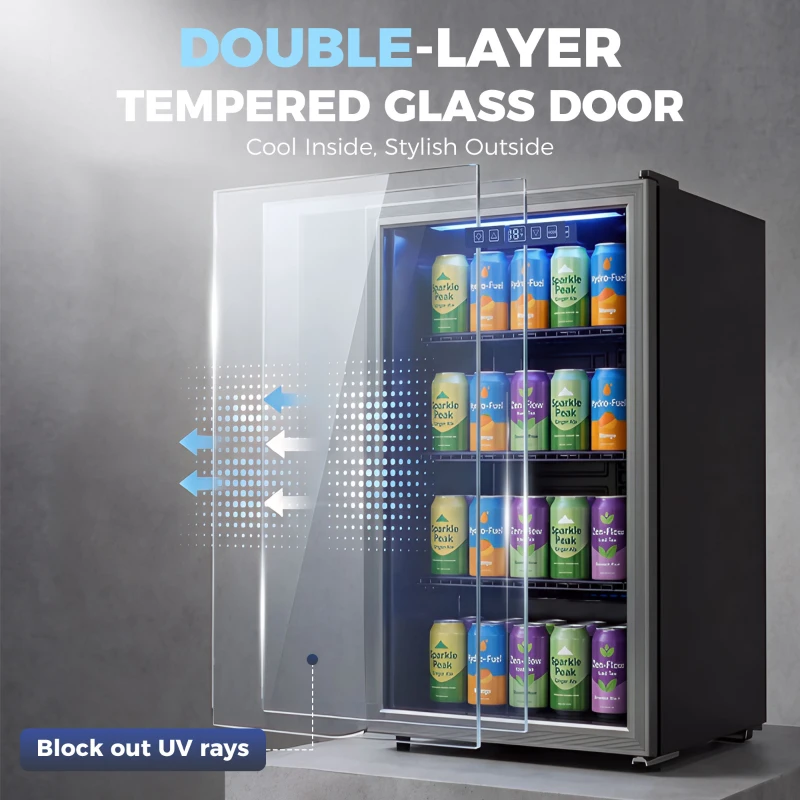HOMCOM 3.2 Cu.Ft Beverage Refrigerator, 139 Can Beverage Fridge Cooler with Double-Layer Glass Door