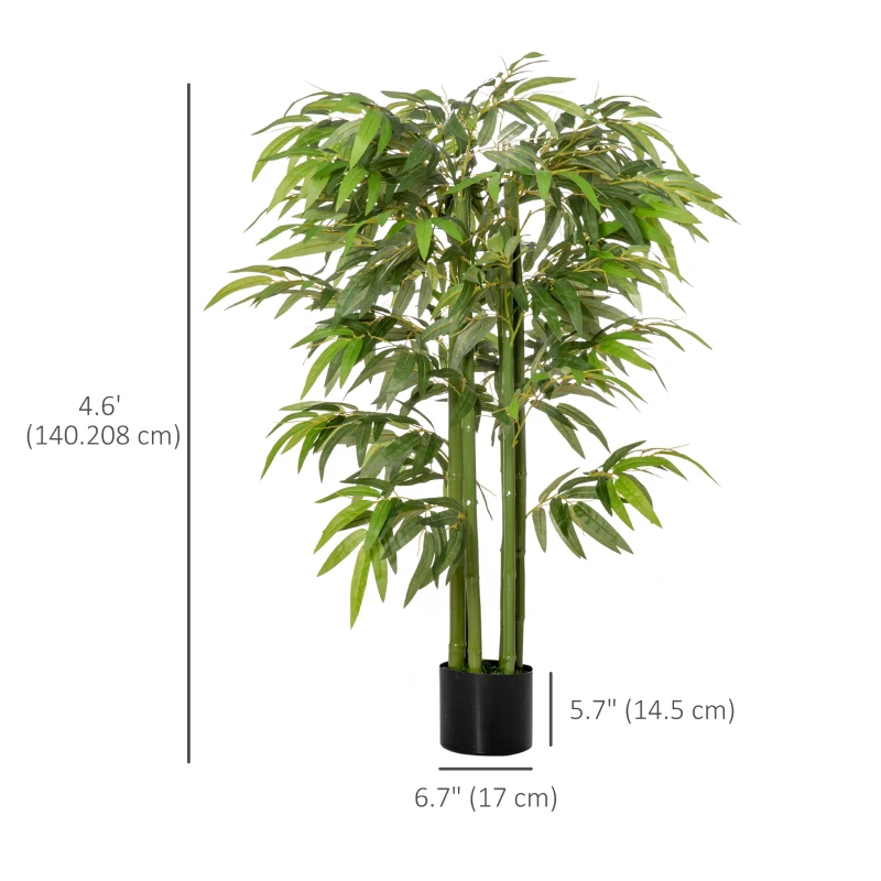 HOMCOM 4.6FT Artificial Bamboo Tree Faux Decorative Plant in Nursery Pot for Indoor Décor