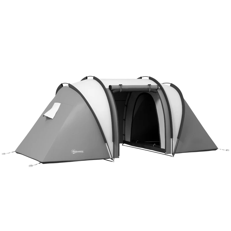 Outsunny Camping Tent with 2 Bedrooms and Living Area, 3000mm Waterproof Family Tent, for Fishing Hiking Festival, Grey
