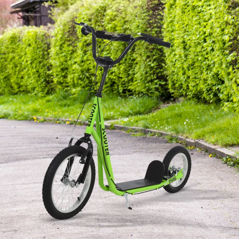 Aosom Teens Youth Scooter Ride On Toy with Adjustable Handlebar, Dual Brakes, and Inflatable Wheels For Kids 5+ - Green
