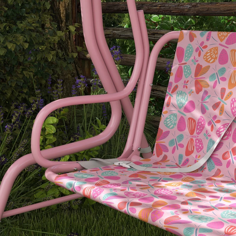 Qaba Kids Patio Swing, 2-Seater Outdoor Porch Swing with Safety Belt and Adjustable Canopy for Backyard Garden, Pink