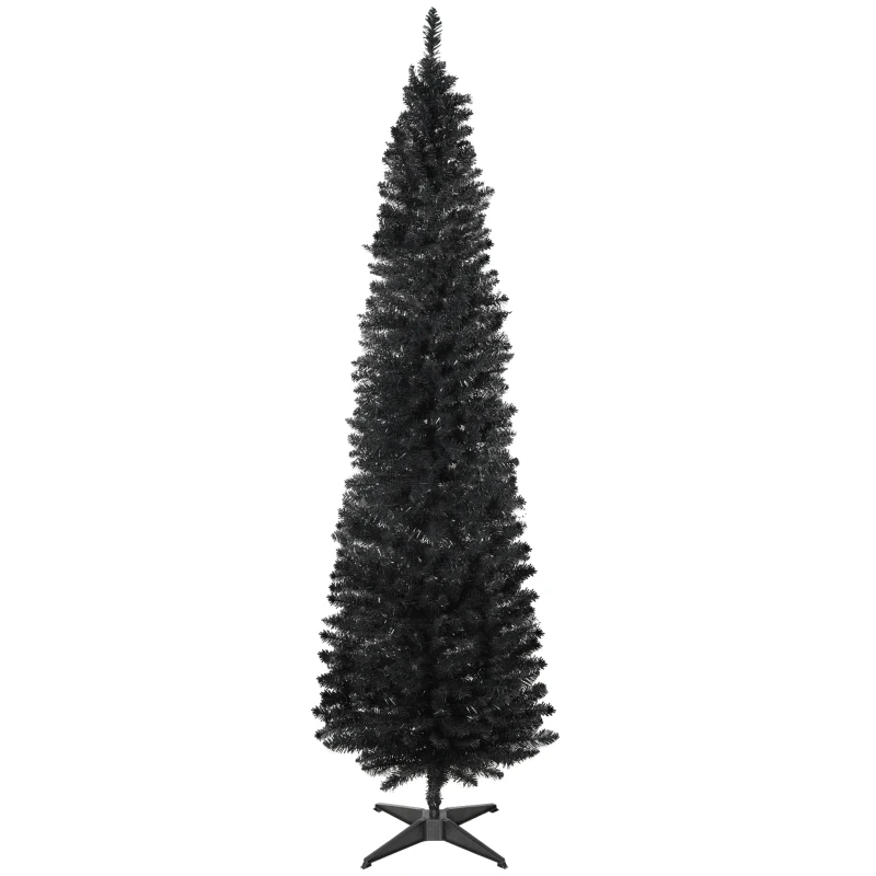 HOMCOM 7ft Unlit Pencil Artificial Christmas Tree with Realistic Branches and 499 Tips, Plastic Base, Black