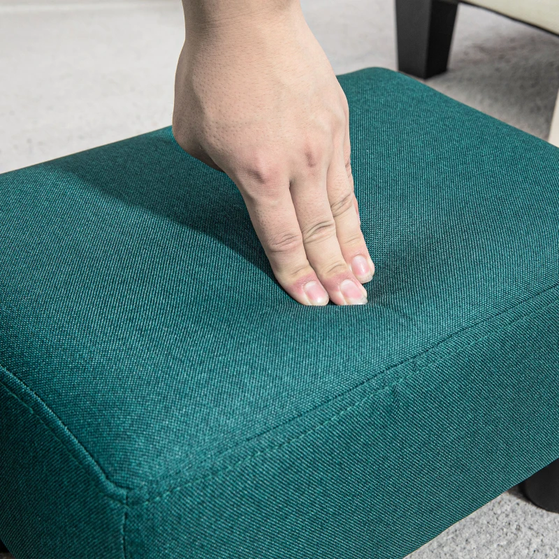 HOMCOM Small Ottoman Foot Rest, Foot Stool with Linen Fabric Upholstery and Plastic Legs, Cube Ottoman, Green