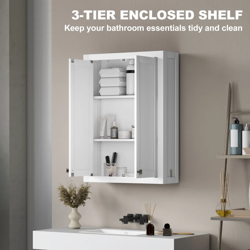 HOMCOM Bathroom Cabinet Wall Mounted, Modern Bathroom Wall Cabinet with 2 Doors and 2 Adjustable Shelves, White