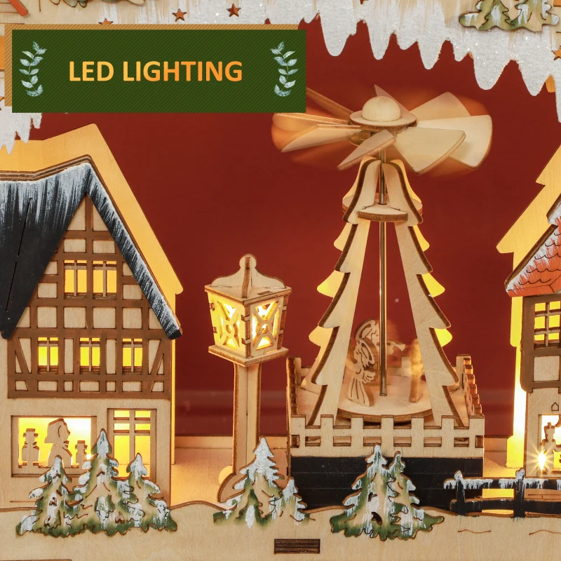 HOMCOM Wooden Christmas Advent Calendar with 24 Fillable Countdown Drawers and LED Lights, Battery Operated