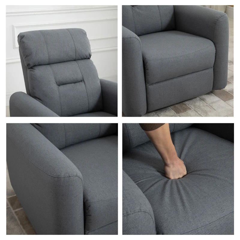 HOMCOM Manual Recliner Swivel Rocker Chair Theater Chair Single Sofa with Linen Fabric for Living Room Bedroom, Grey