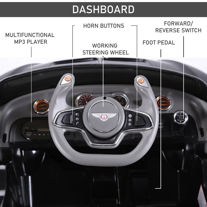 Aosom Electric Toy Car 12V Licensed Bentley EXP12 Electric Vehicles w/ Parent Remote Control, Black
