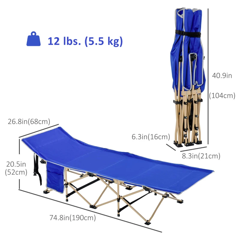 Outsunny Folding Camping Cot for Adults with Carry Bag, Side Pocket, Outdoor Portable Sleeping Bed for Travel Camp Vocation, Navy Blue