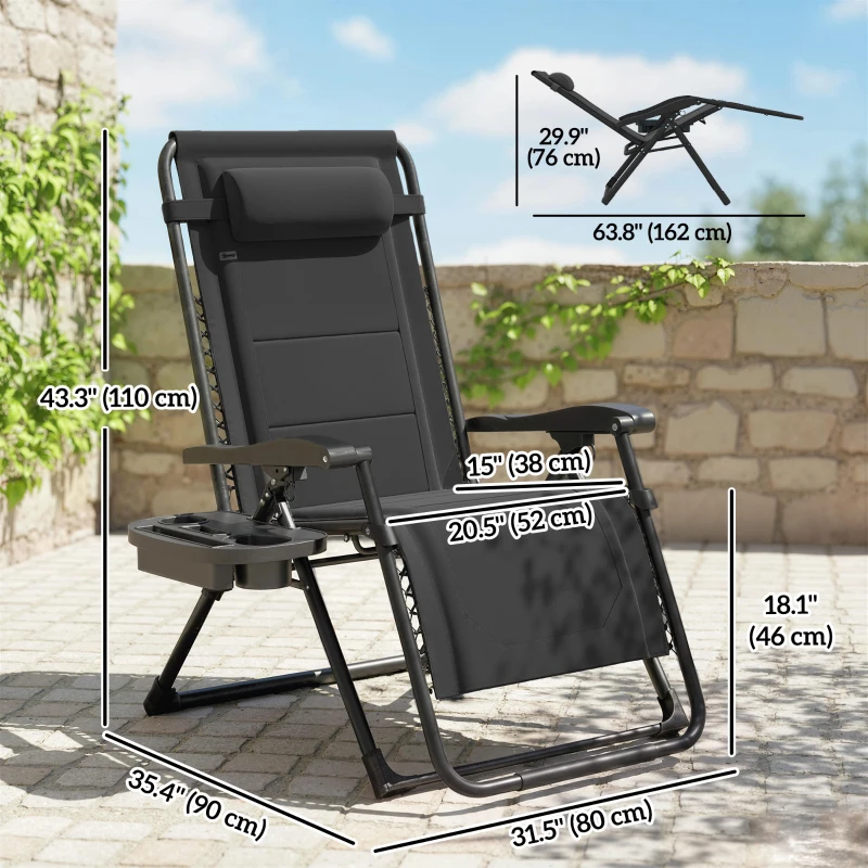 Outsunny Zero Gravity Chair, Reclining Outdoor Lounger Chair with Cup Holder, 400 LBS Capacity, Black