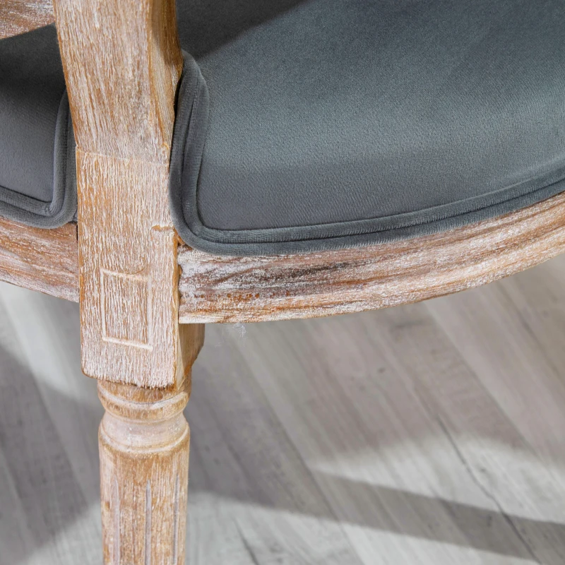 HOMCOM Vintage Dining Chair with Round Back, Thick Sponge Padded Seat and Section Armrest with Wood Frame, Gray