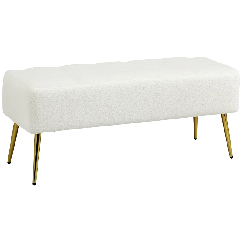 HOMCOM 44" Lamb's Wool-Feel Upholstered Bedroom Bench, End of Bed Bench with Thick Padded Cushion and Steel Legs, Cream White