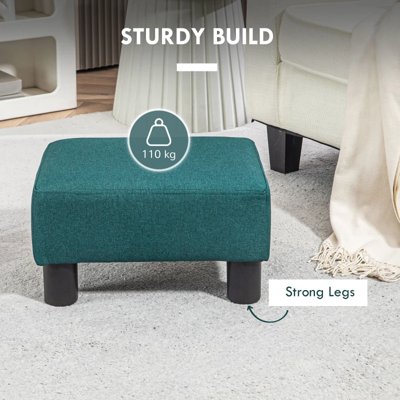HOMCOM Small Ottoman Foot Rest, Foot Stool with Linen Fabric Upholstery and Plastic Legs, Cube Ottoman, Green
