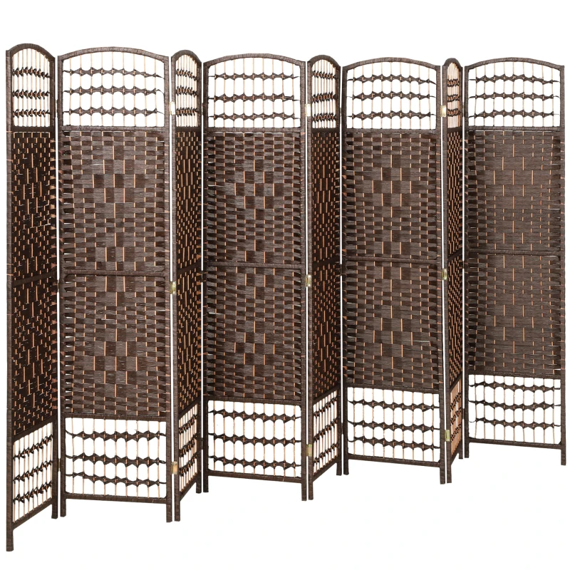 HOMCOM 8 Panel Folding Room Divider Portable Privacy Screen Wave Fiber Room Partition for Home Office Brown