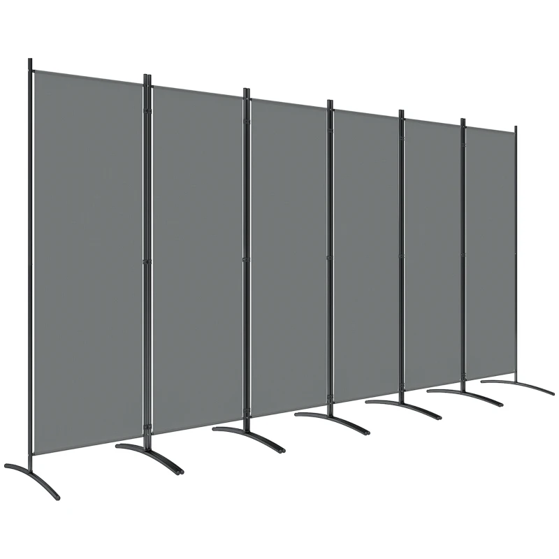Outsunny 6 Panel Folding Outdoor Privacy Screen with Stable Base, 5.7FT Tall Room Divider with UV30+ Protection, Grey