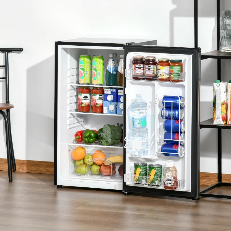 HOMCOM Mini Fridge with Freezer, Compact Mini Refrigerator with 3.1Cu Ft Capacity, Adjustable Shelves and Temperature and Reversible Door for Bedroom, Black/Silver