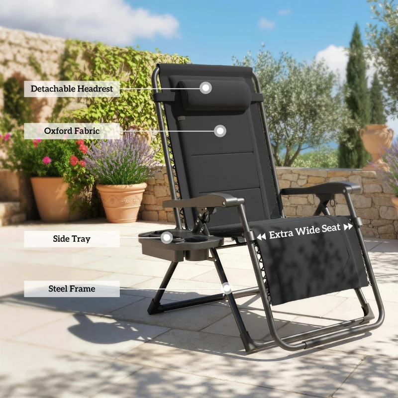 Outsunny Zero Gravity Chair, Reclining Outdoor Lounger Chair with Cup Holder, 400 LBS Capacity, Black