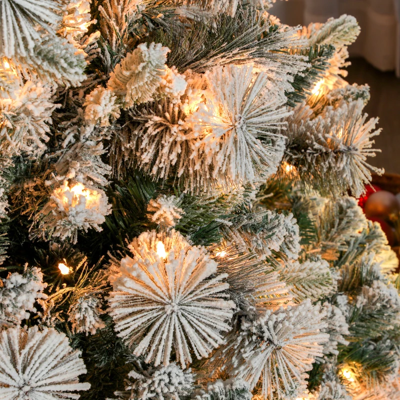 HOMCOM 7.5 ft Prelit Flocked Artificial Christmas Tree with 500 Clear Lights, 1530 Tips, Metal Stand for Home Office Holiday