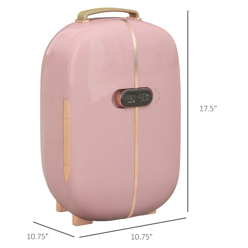 HOMCOM Portable Skincare Fridge with LED Display, Small Refrigerator Cooler, 12L Mini Fridge for Makeup and Cosmetics, Pink