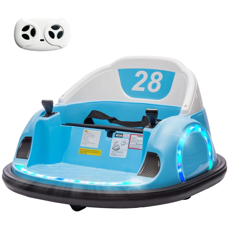 Qaba 12V Bumper Car for Toddlers, Ride On Car with 360 Degree Remote Control, Lights Music Horn, for 1.5-5 Years, Light Blue