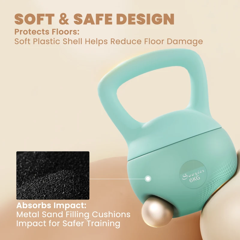 Soozier 13 lb Soft Kettlebell, Sand Filled Weight w/ Grip Handle, Kettlebell Weight for Full Body Workout, Green