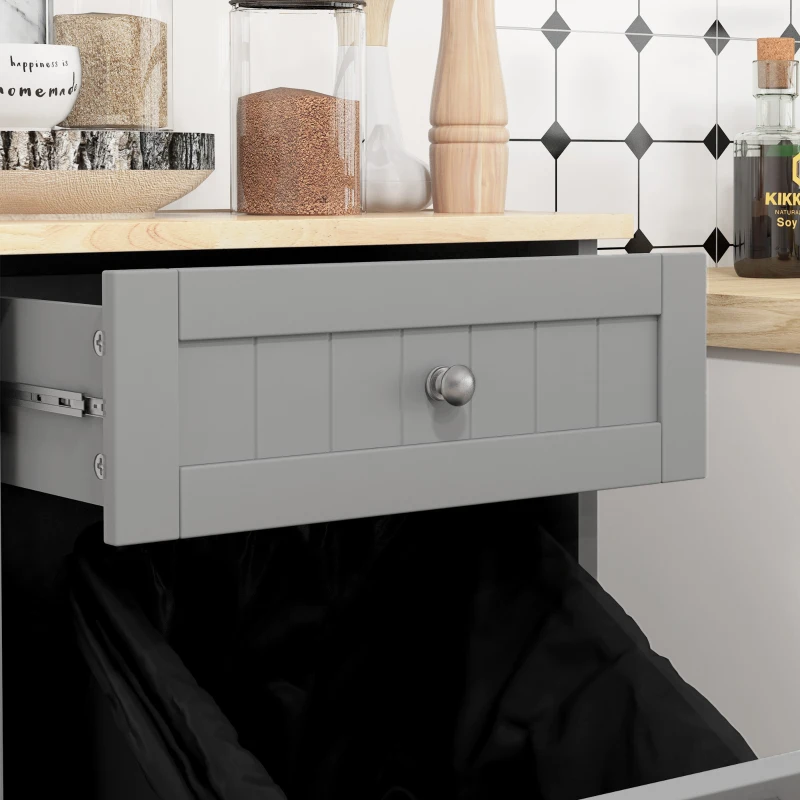 HOMCOM 10 Gallon Tilt Out Trash Cabinet, Wooden Hidden Trash Can with Storage Drawer for Kitchen, Laundry Hamper Cabinet for Bathroom, Gray