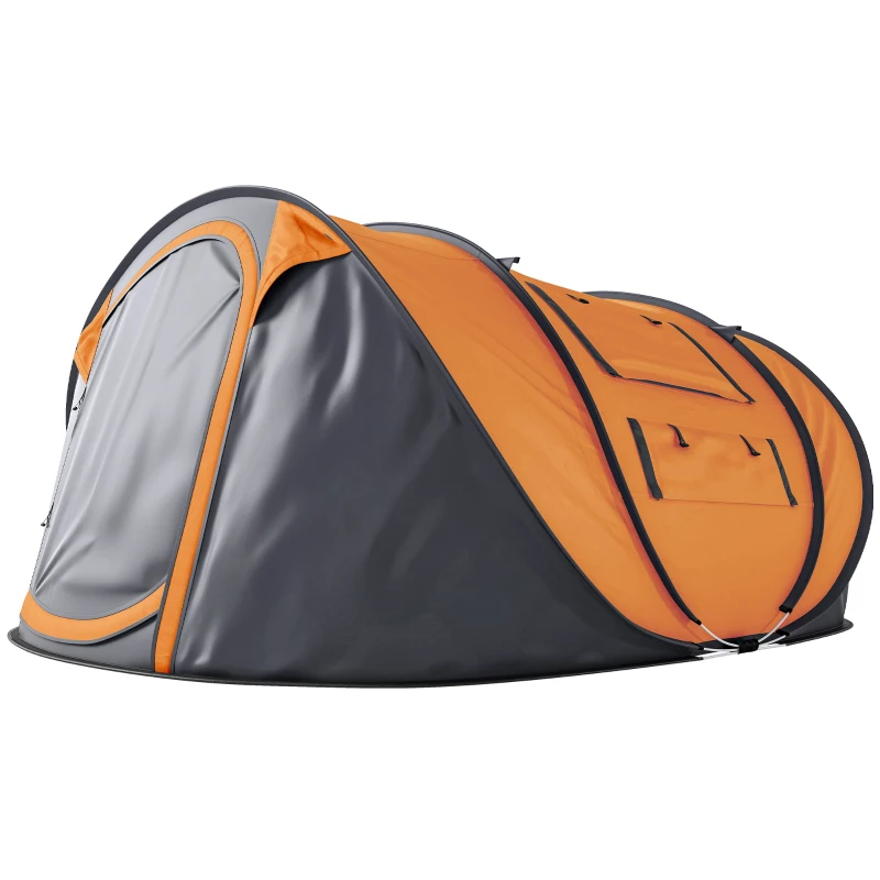 Outsunny 4 Person Camping Tent, Easy Pop Up Tent with Doors, Windows and Carry Bag, Automatic Setup Tent for Hiking, Orange