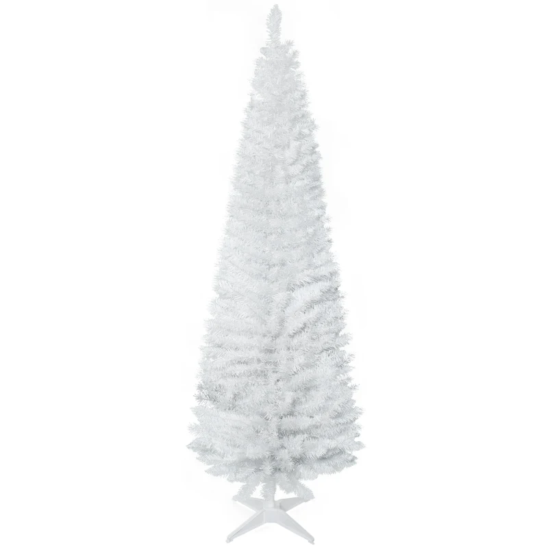 HOMCOM 6ft Unlit Pencil Artificial Christmas Tree with Realistic Branches and 390 Tips, Plastic Base, White