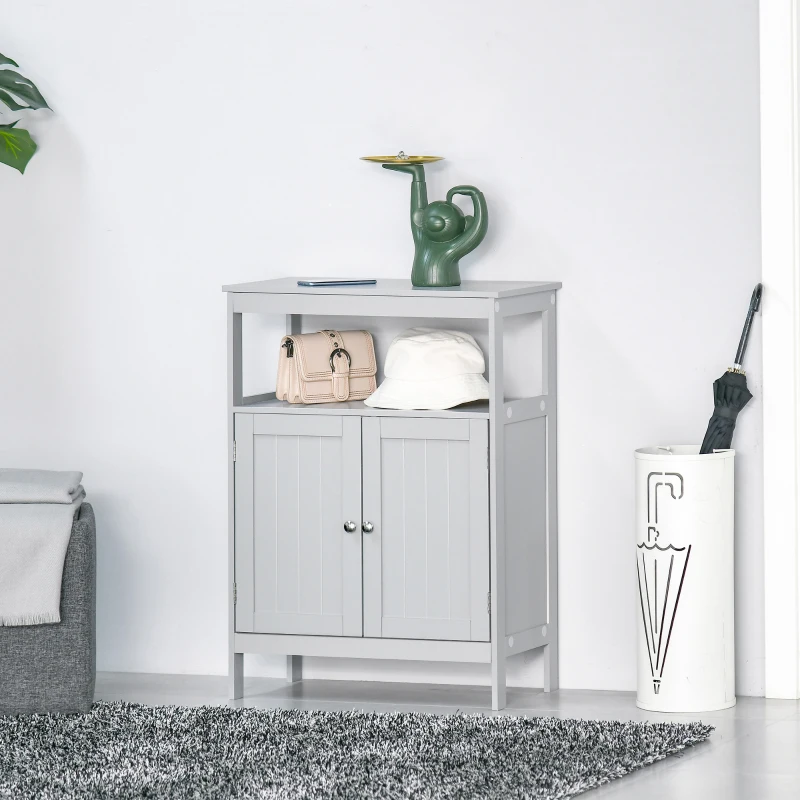 kleankin Freestanding Modern Bathroom Storage Cabinet, with Doors and Open Shelf, Bathroom Organizer Furniture, Grey