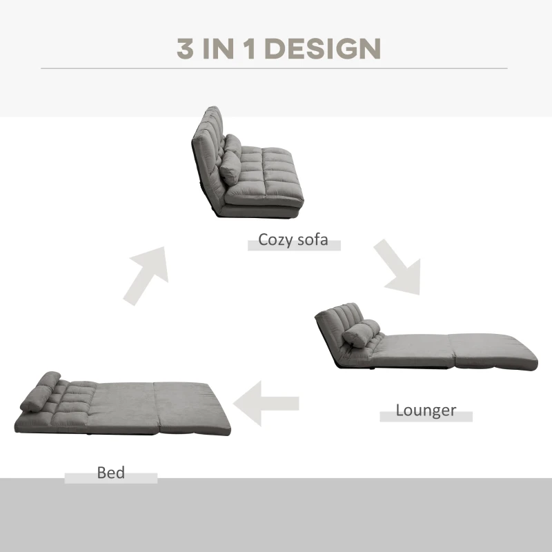 HOMCOM Recliner Sofa, Convertible Floor Sofa Chair with 2 Pillows, Adjustable Backrest and Headrest, Dark Gray