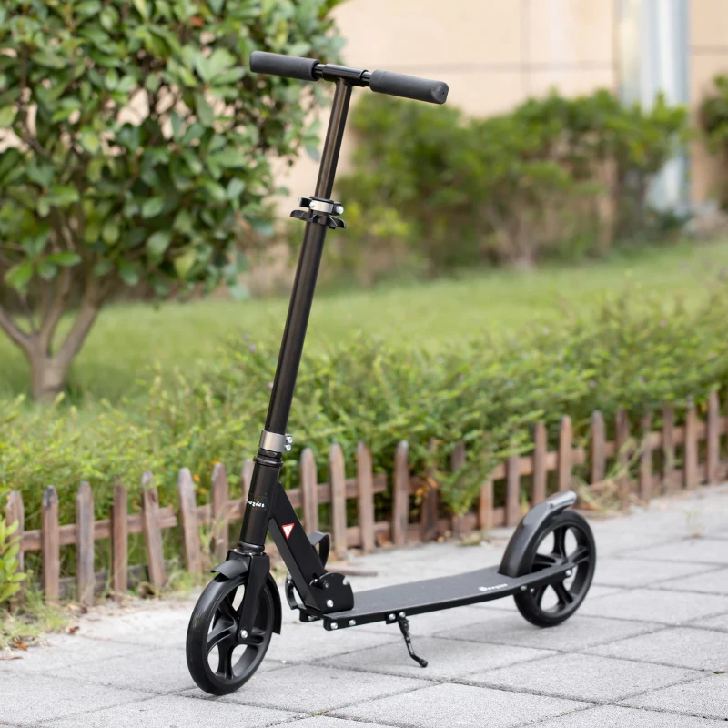 Soozier Kick Scooter for 12 Years and Up, Folding Scooter with 3-Level Height Adjustable Handlebar, Big Wheels and Rear Wheel Brake, Black