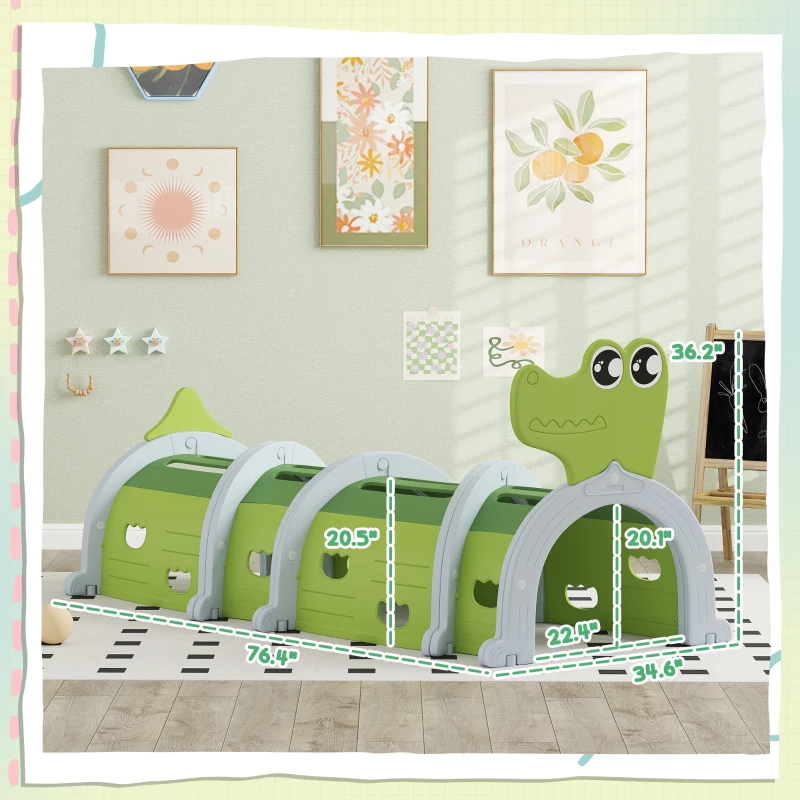 Qaba Crocodile Design Kids Play Tunnel for Kids to Crawl Through, 76" Long