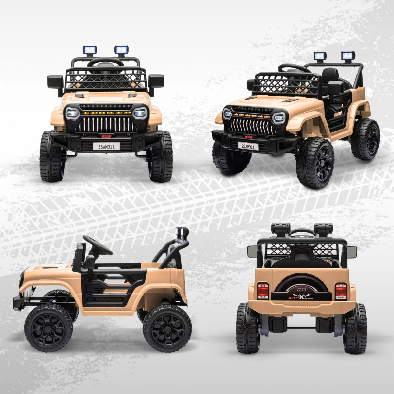 Qaba 12V Battery Powered Ride On Truck, Kids Electric Car with Spring Suspension, Remote, Horn, USB Music, Khaki