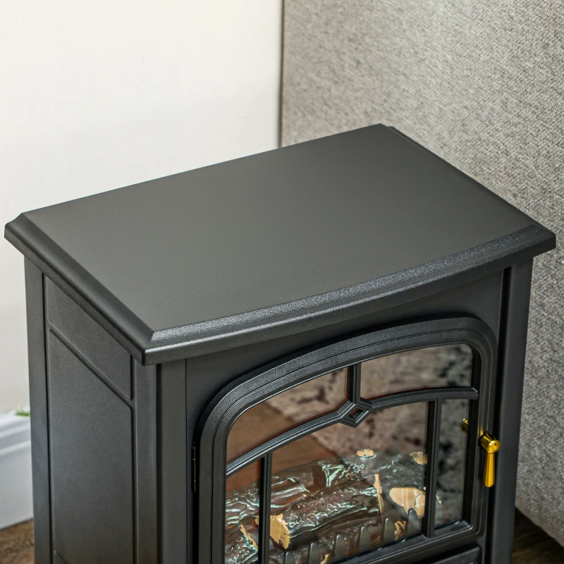 HOMCOM Fireplace Stove, Electric Fireplace Heater with Realistic LED Flames and Logs, 725W/1450W, Black