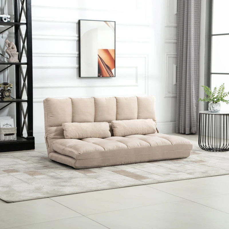 HOMCOM Convertible Floor Sofa Chair, Folding Couch Bed, Guest Chaise Lounge with 2 Pillows, Adjustable Backrest and Headrest, 51.25" L, Beige