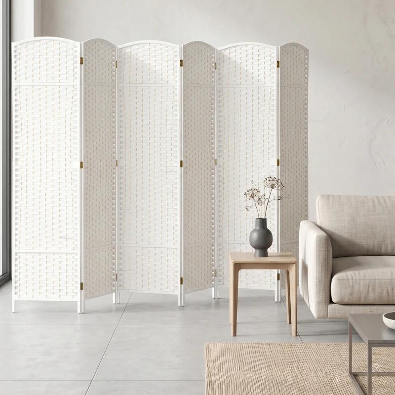HOMCOM Folding Room Divider Screen 6 Panel 5.6 ' Tall Privacy Screen Freestanding Room Partition for Home Office, White