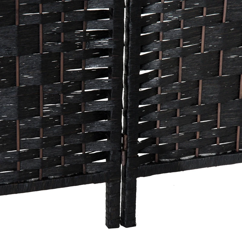 HOMCOM Room Divider 4 Panel, 6FT Tall Folding Privacy Screen, Freestanding Hand-Woven Partition for Room Separation with 360° Hinges, Paper Rope Diamond Weave, Black