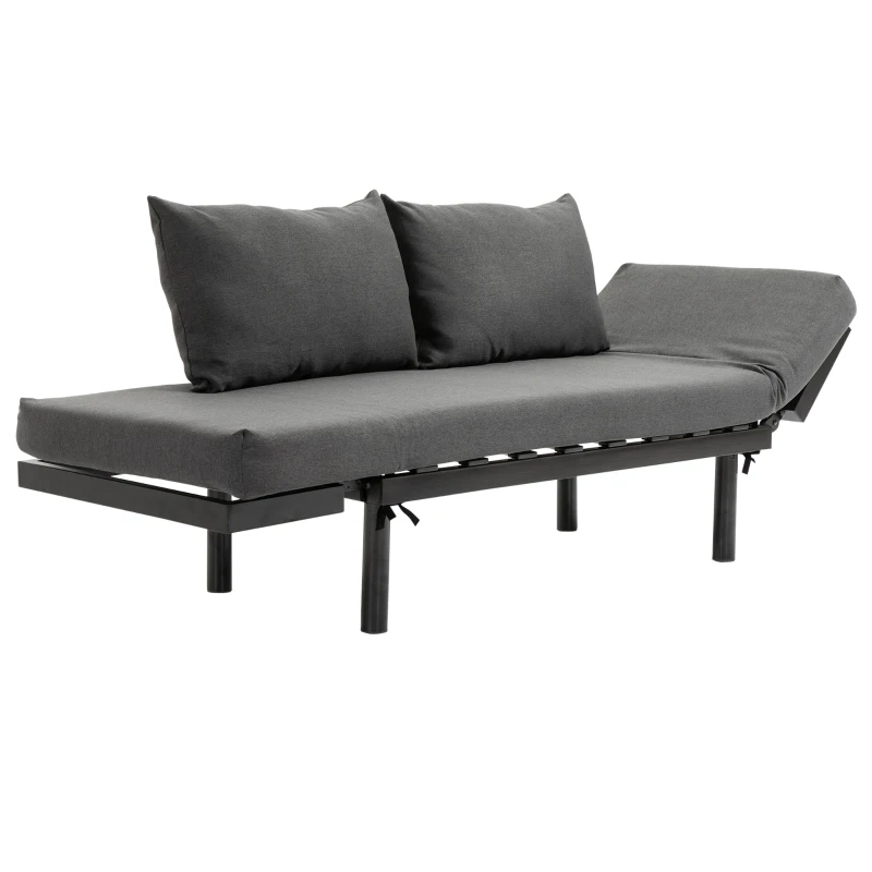 HOMCOM Single Person Chaise Lounger, Modern Sofa Bed with 5 Adjustable Positions, 2 Large Pillows, and Birch Legs, Charcoal Grey