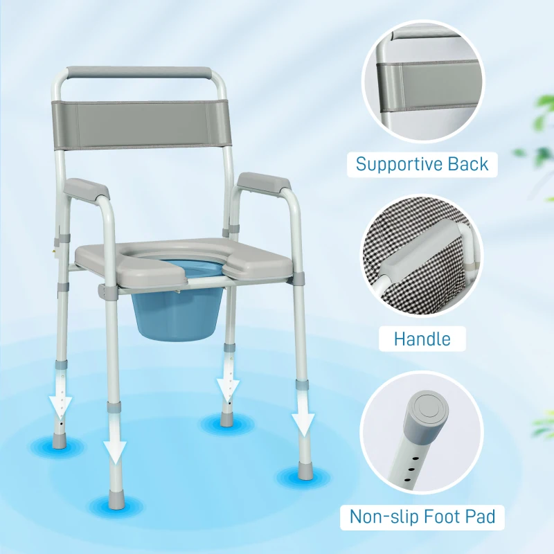 HOMCOM Bedside Commode Chair for Seniors, Adults, Handicap, Raised Toilet Seat with Arm, Adjustable Height, 331 lbs, Gray