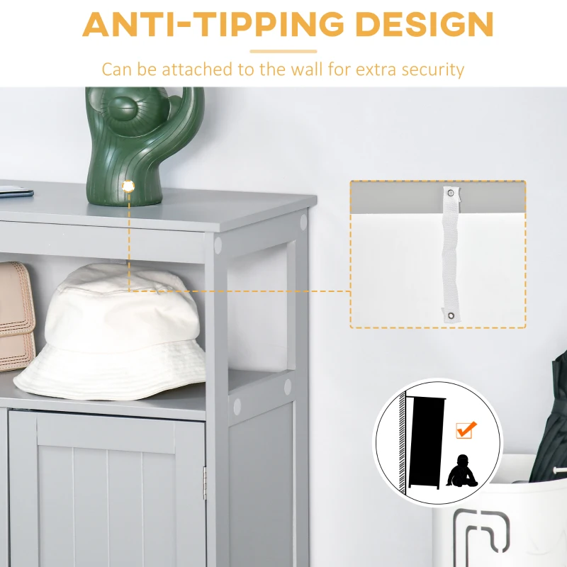 kleankin Freestanding Modern Bathroom Storage Cabinet, with Doors and Open Shelf, Bathroom Organizer Furniture, Grey