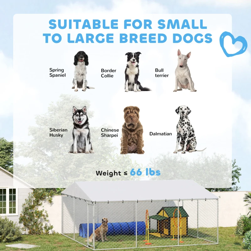 PawHut 15' x 15' x 7' Dog Kennel Outdoor for Small Medium Large Dogs with Waterproof Roof, Silver