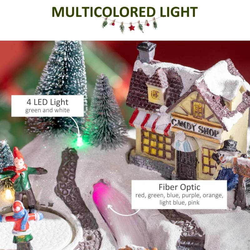 HOMCOM Animated Christmas Village Scene, Pre-Lit Musical Holiday Decoration with LED Lights, Fiber Optic, Rotating Skating Pond and 2 Skaters
