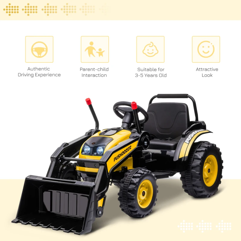 Aosom 6V Kids Rechargeable Battery Powered Truck with Adjustable Bucket, High/Low Speed Realistic Sound, Yellow