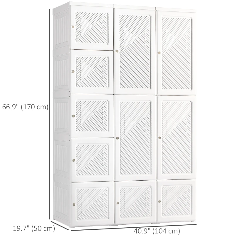 HOMCOM Portable Wardrobe Closet, Folding Bedroom Wardrobe, Clothes Storage Organizer with 8 Cube Compartments, White